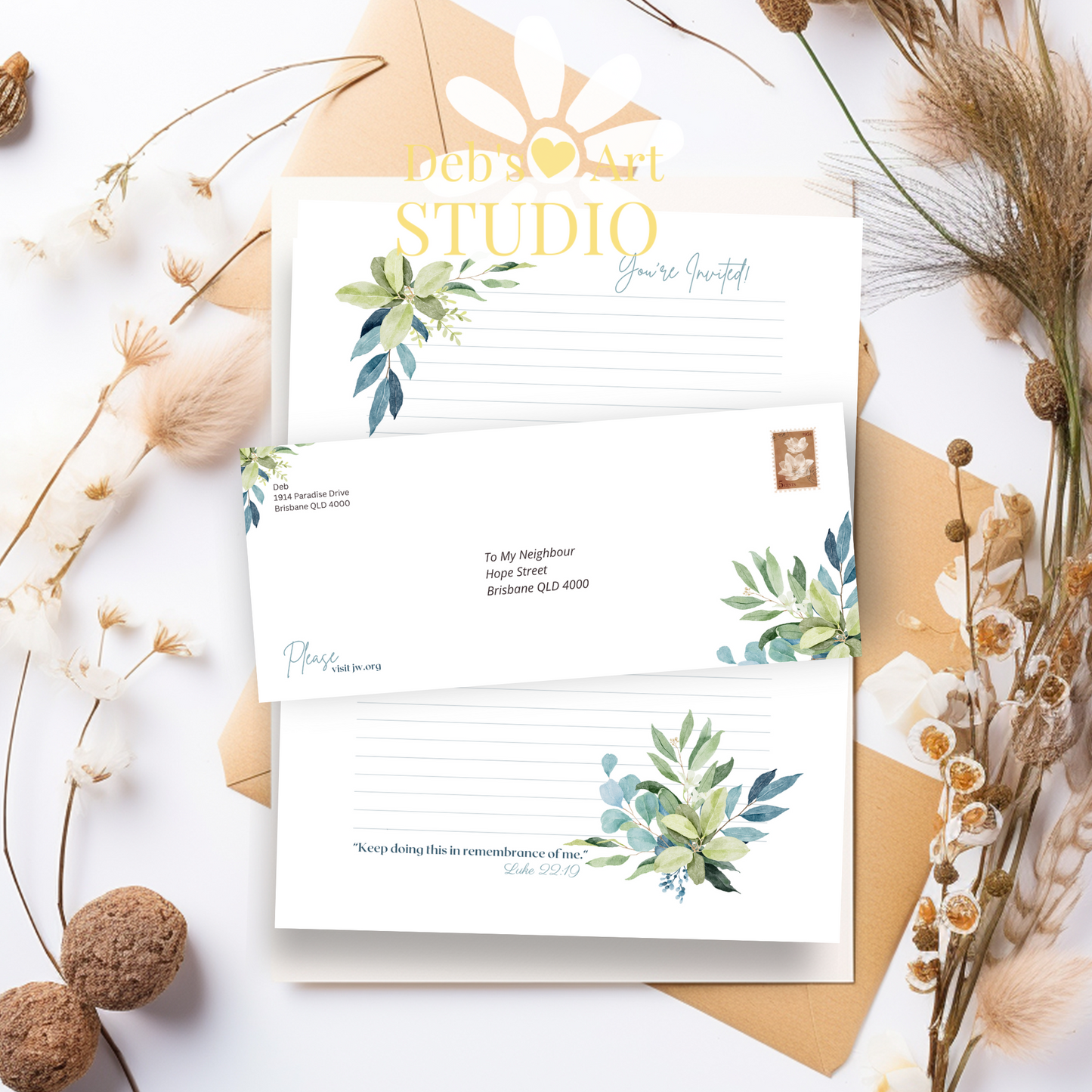 Memorial | Envelope Stickers | JW Letter Writing | Eucalyptus Leaves