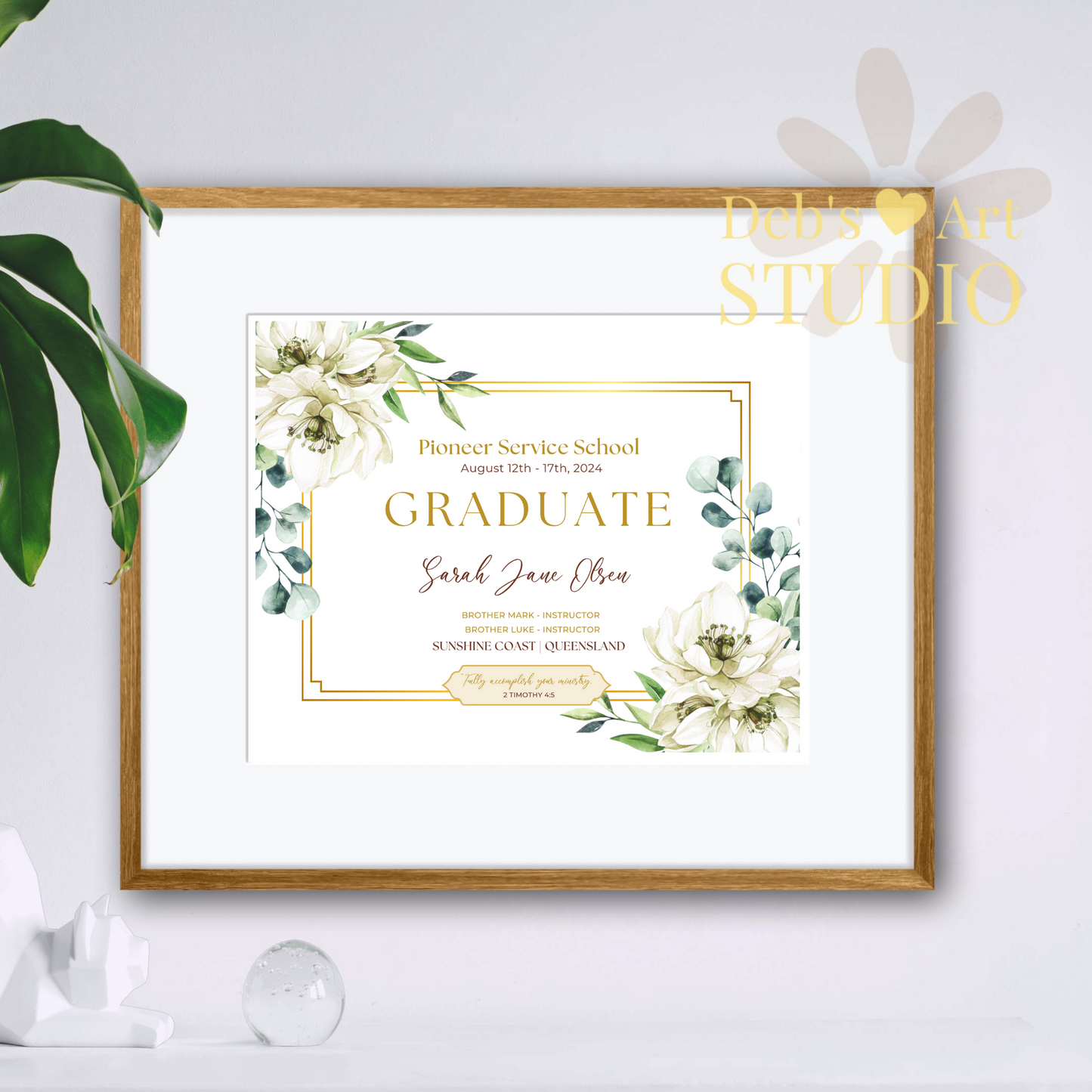 Custom Pioneer School Certificate | White Bouquet | JW Pioneer Gifts