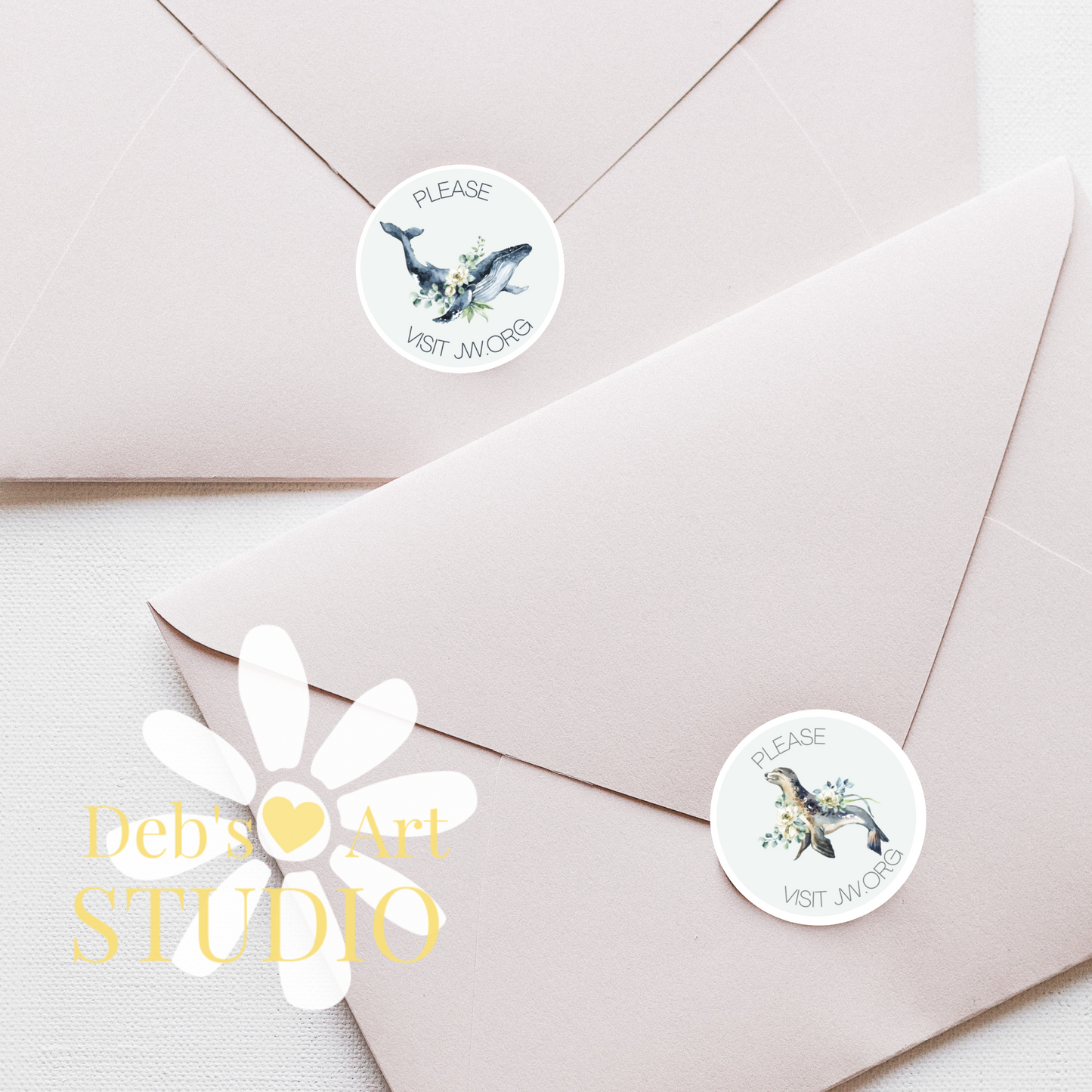 Please Visit jw.org | Envelope Stickers | Ocean Fauna and flora