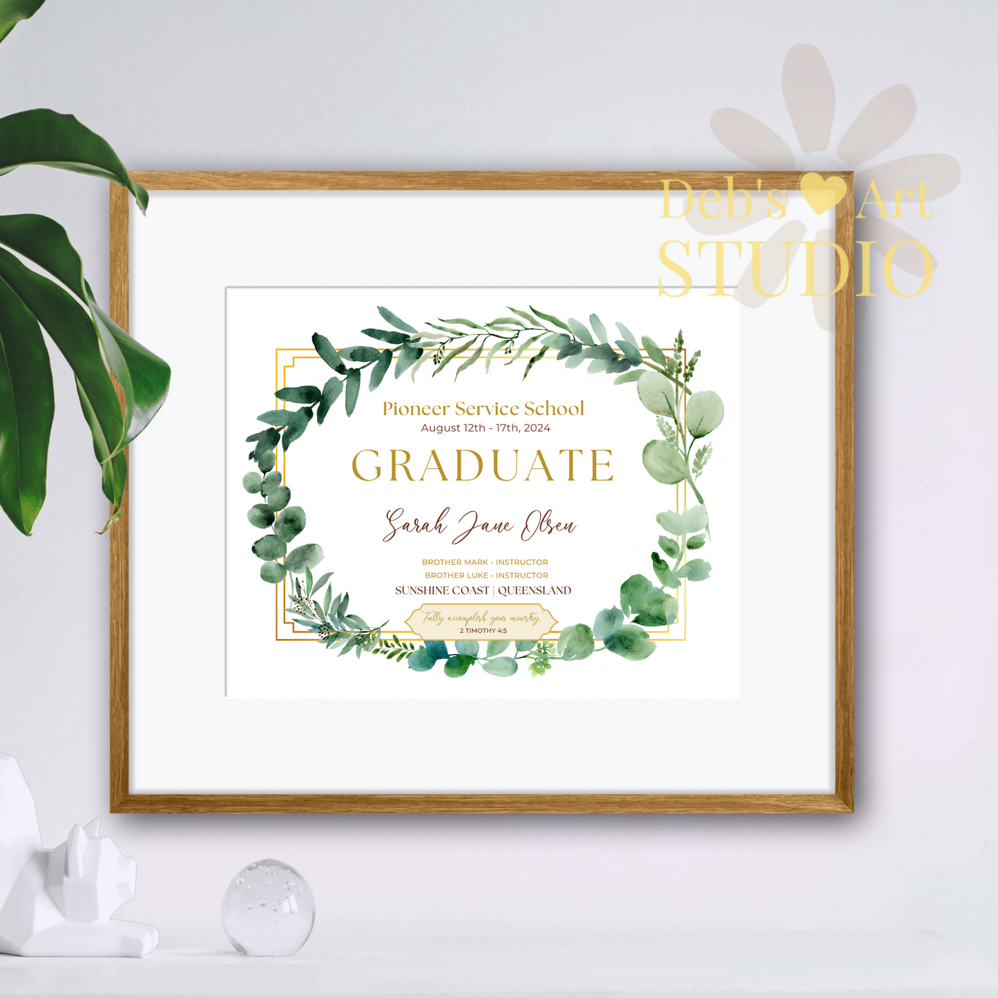 Custom Pioneer School Certificate | Green Leaves | JW Pioneer Gifts