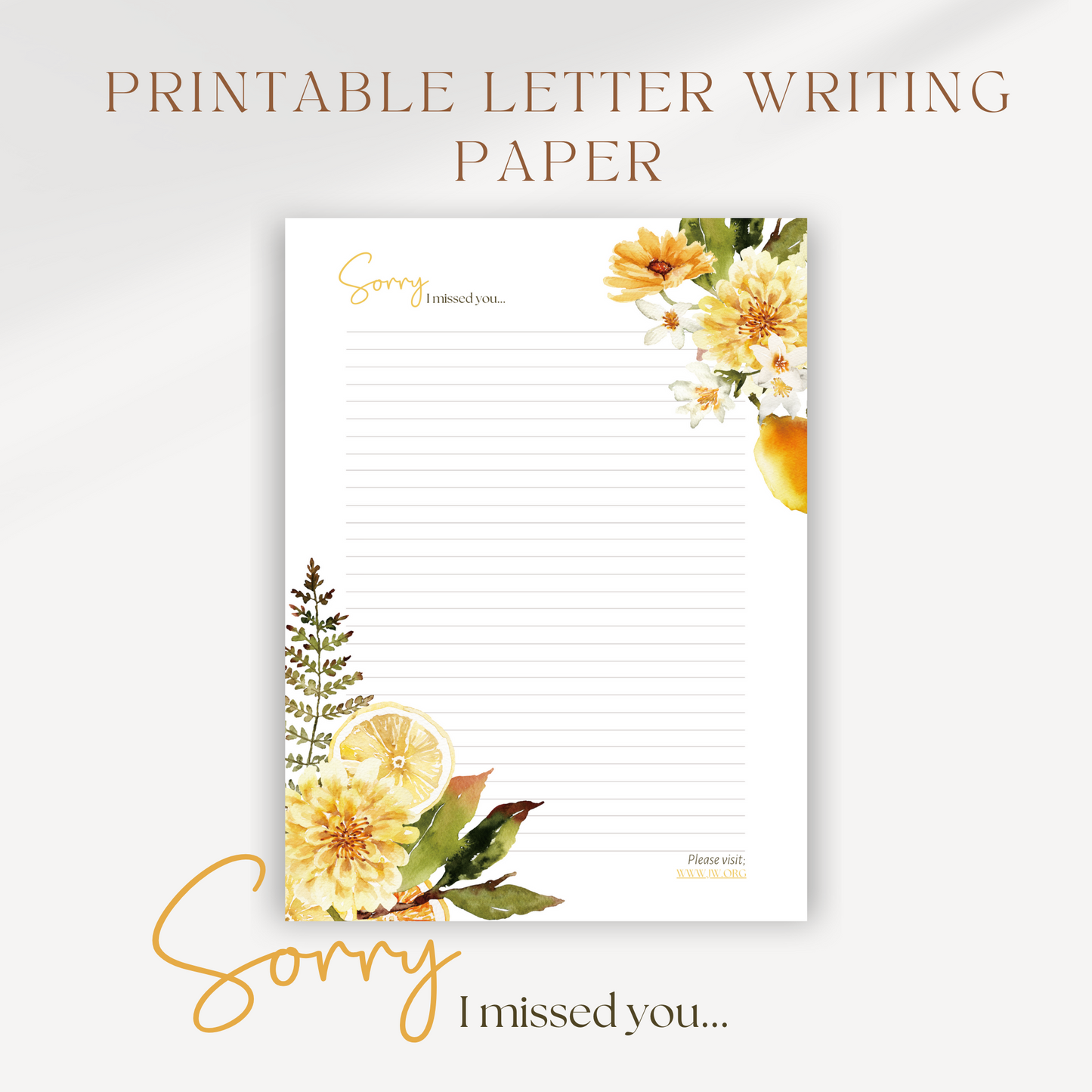 Sorry I missed You, JW Letter Writing Paper | Yellow Fall Flowers