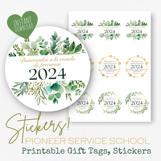 Pioneer Gift Tag, Stickers | Spanish, 2024 Pioneer School | Green Leaves