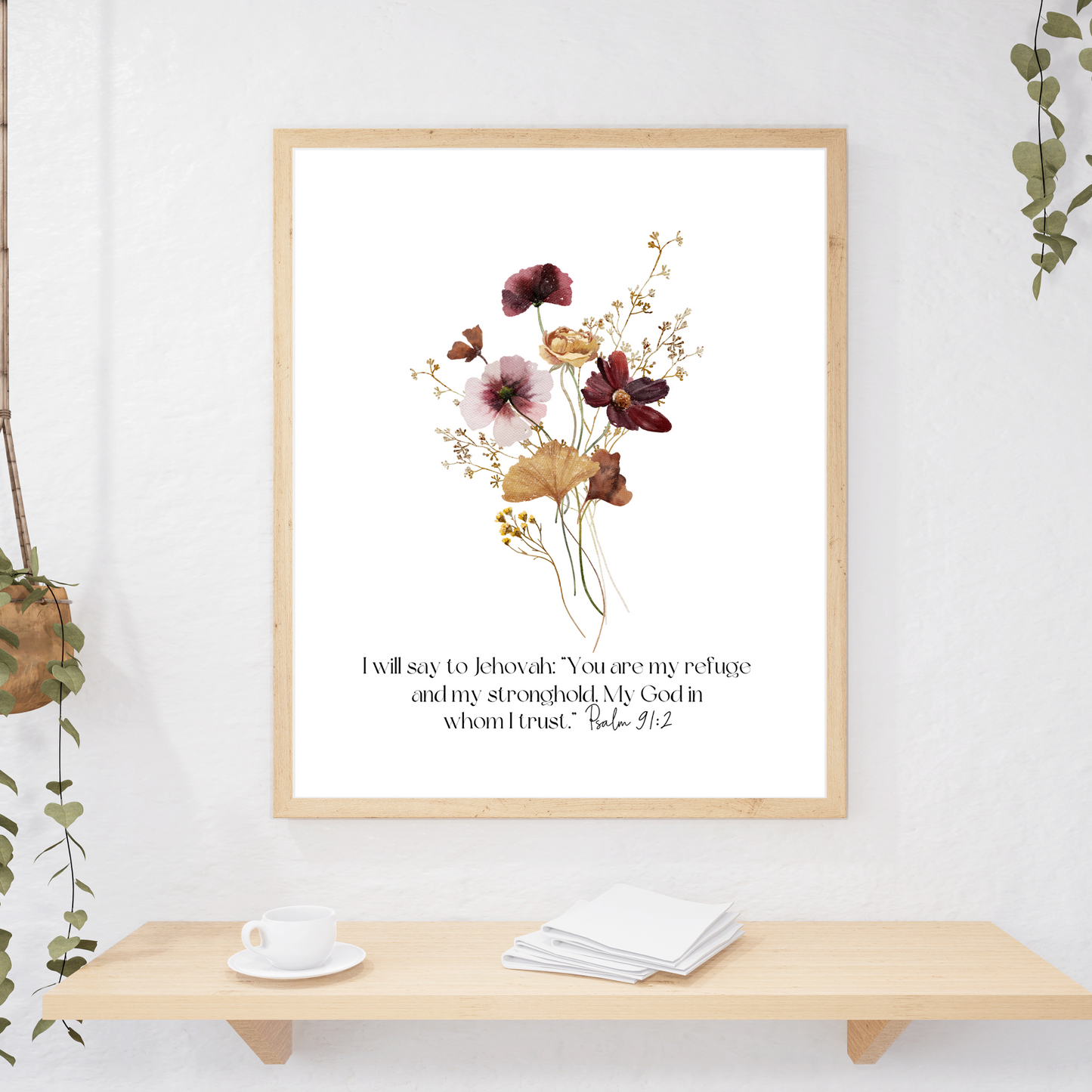 Psalm 91 Bible Verse Wall Art | Botanical Wall Art | Set of 3 Prints