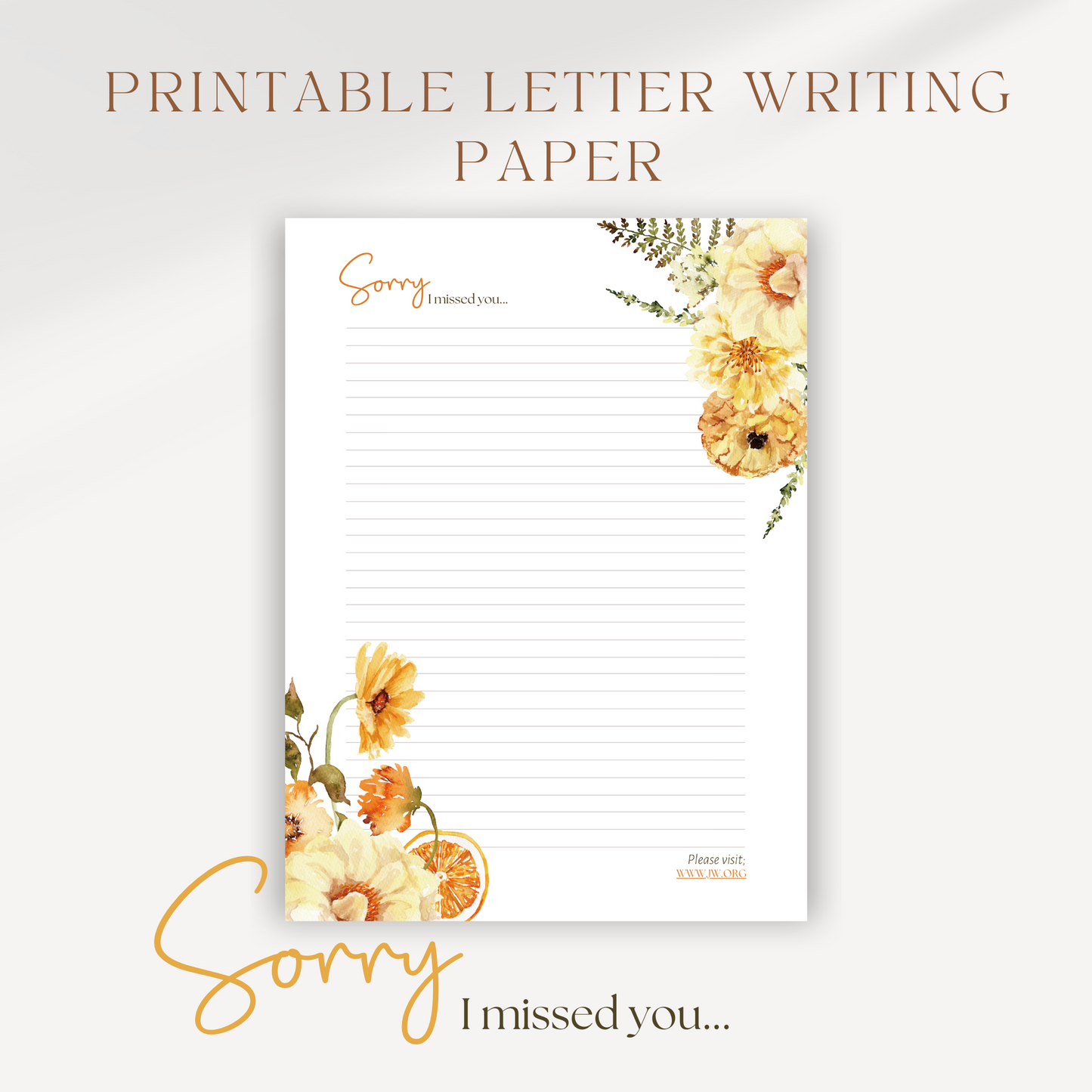 Sorry I missed You, JW Letter Writing Paper | Yellow Fall Flowers