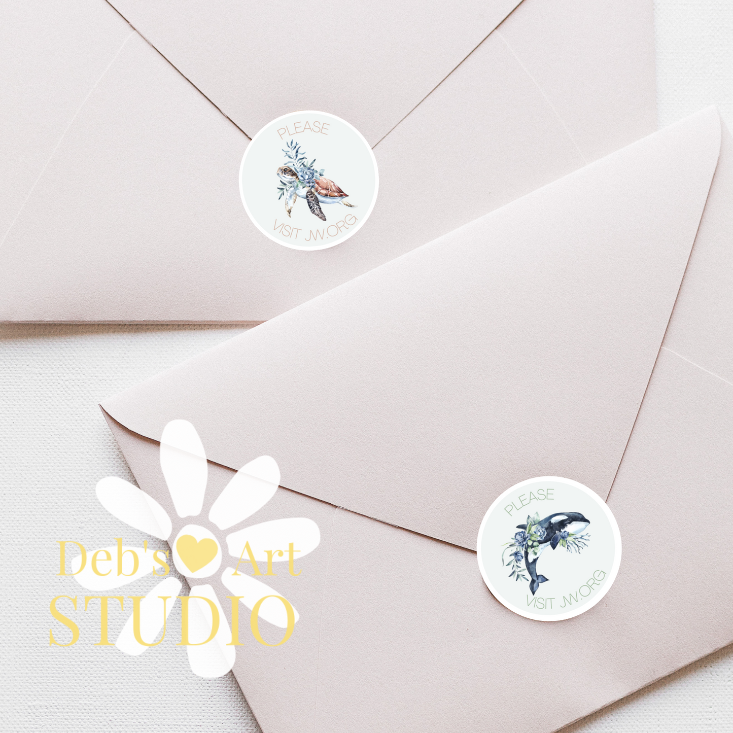 Please Visit jw.org | Envelope Stickers | Ocean Fauna and flora