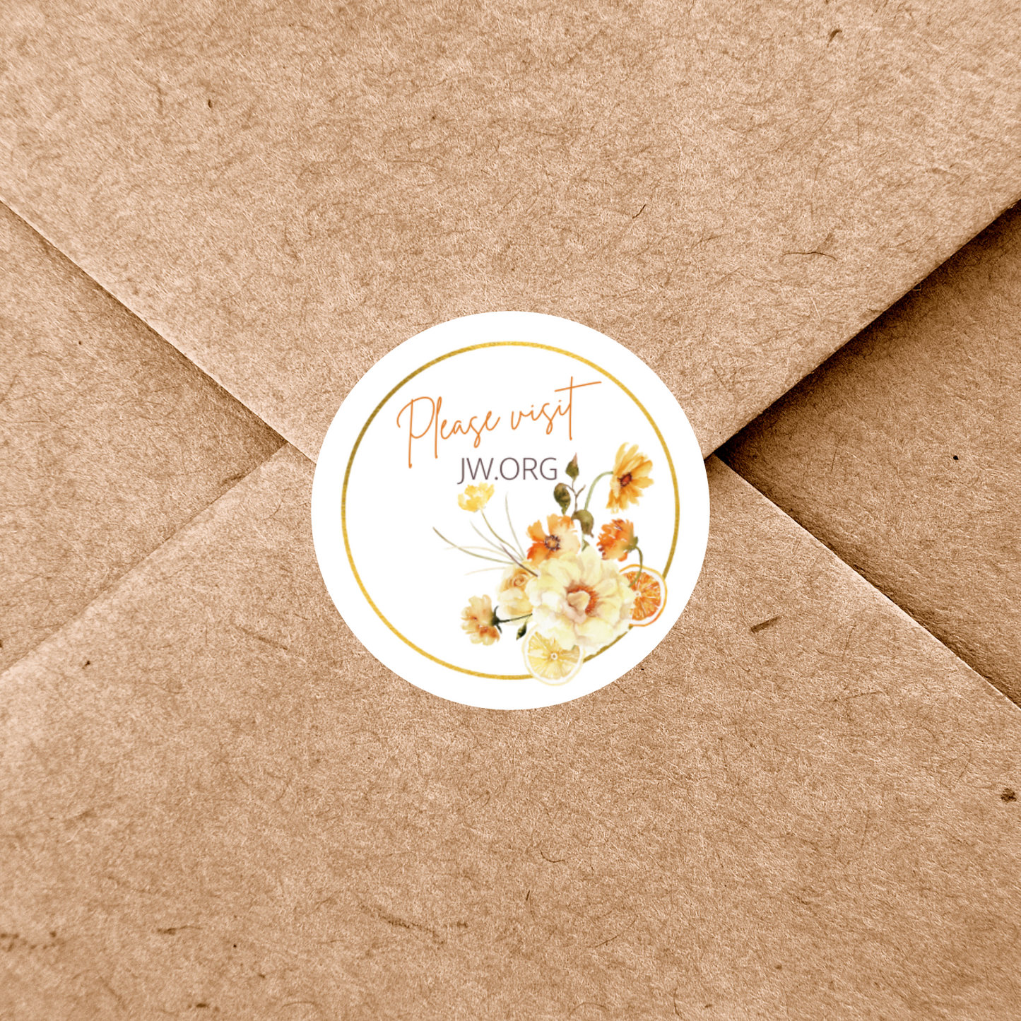 Please Visit jw.org | Envelope Stickers | Orange Boho Flowers