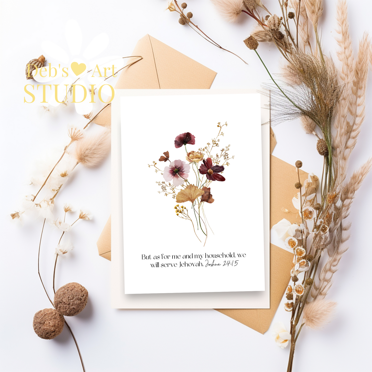 Joshua 24:15 | Bible Verse Print | JW Wall Art | Botanical Wildflowers