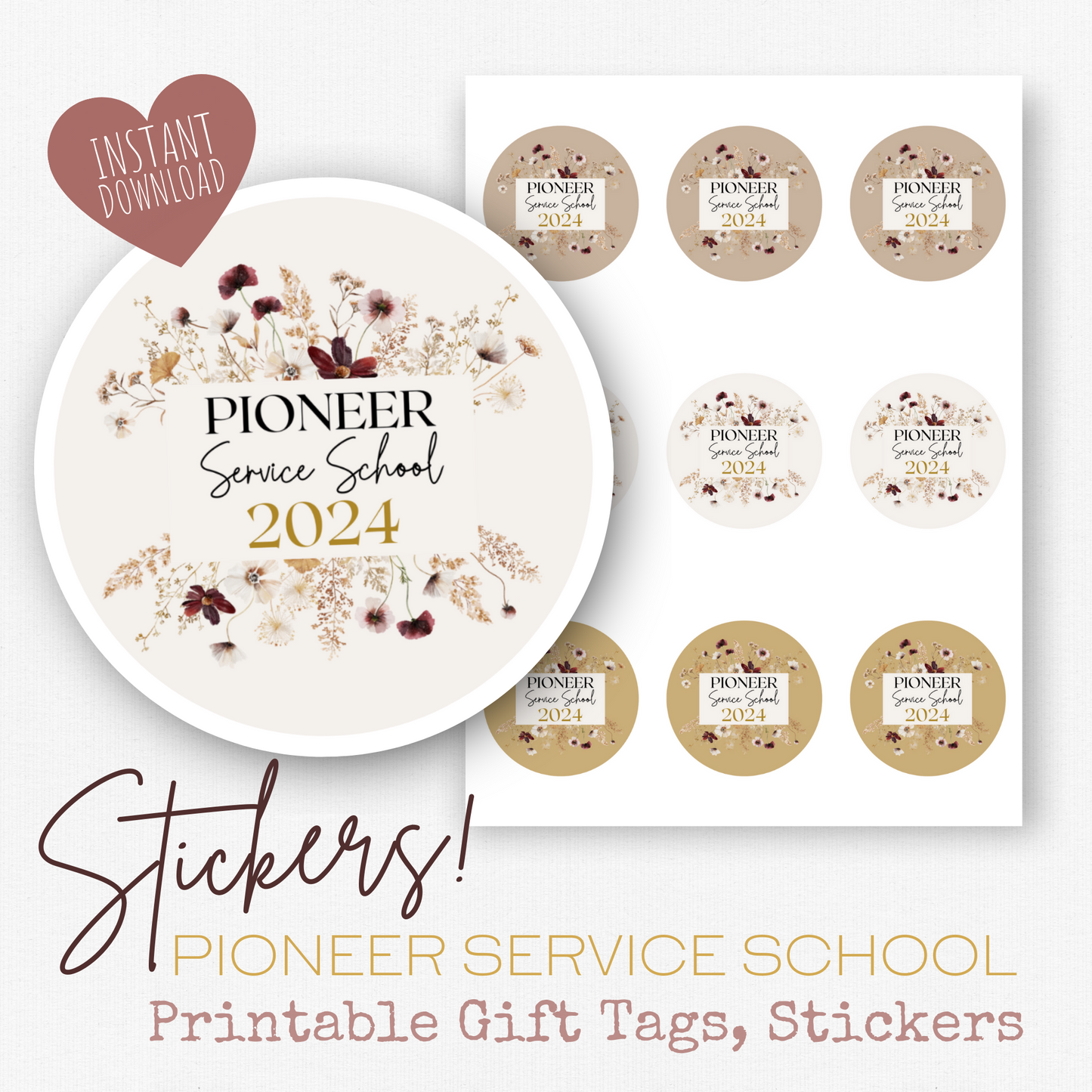 Pioneer Gift Tag, Stickers | 2024 Pioneer School | Boho Wildflowers