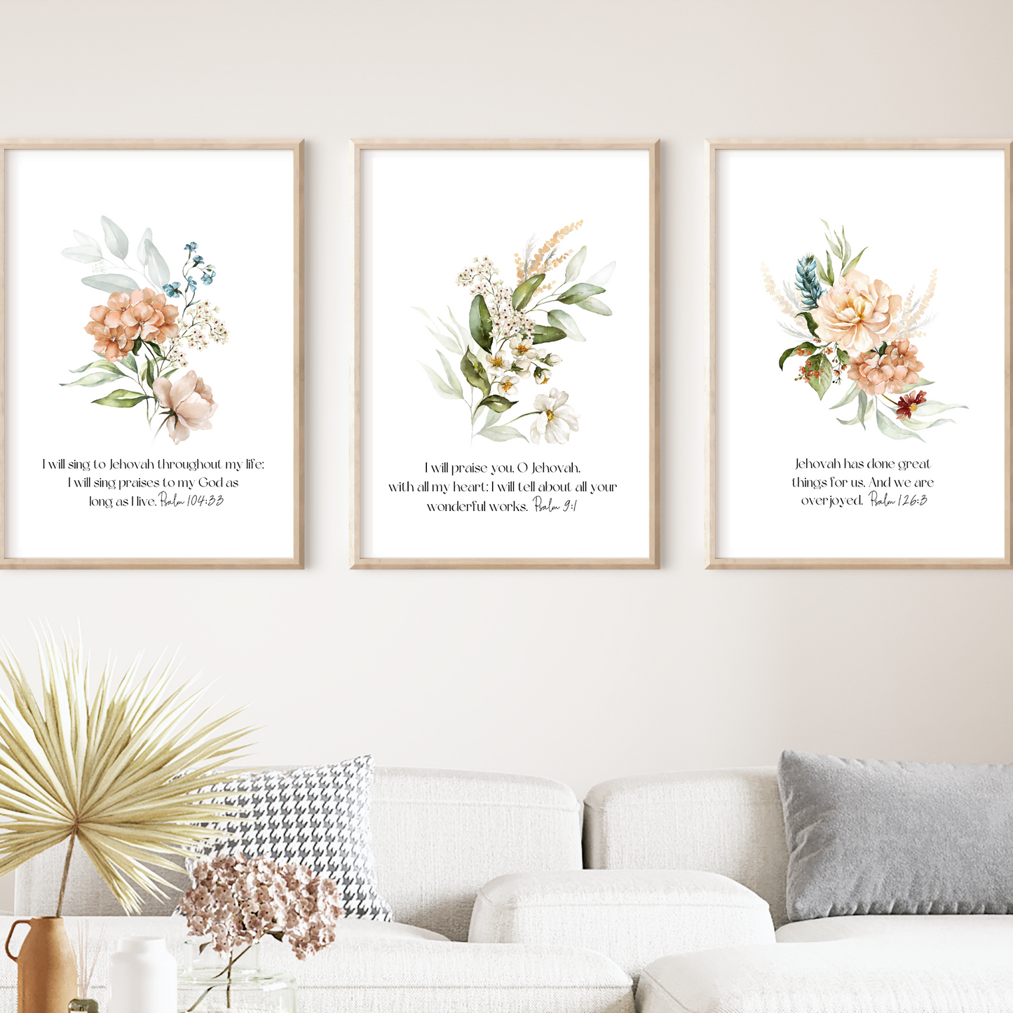 Custom Bible Verse Wall Art | Botanical Wall Art | Set of 3 Prints