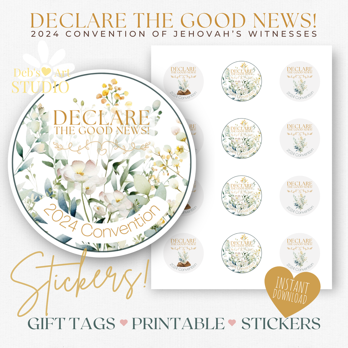 2024 Good News Convention | JW Gift Tag, Stickers | Green Wildflowers