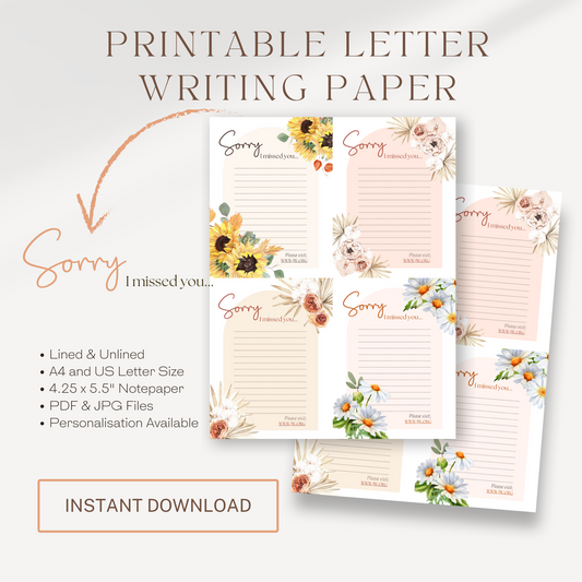 Printable Return Visit Notes | Sorry I Missed You | Sunflowers Print