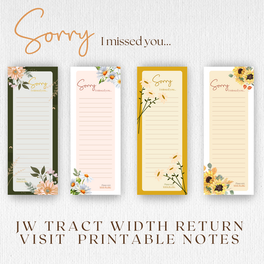 Return Visit Notes | JW Printable | For JW Tract Holder | Flowers