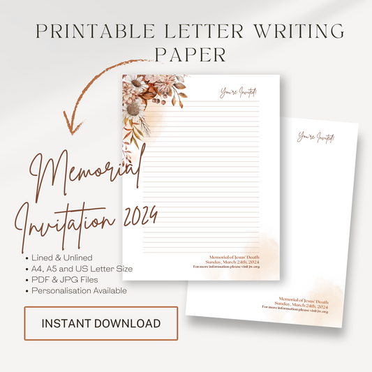 Memorial Invitation 2024 | Luke 22 19 | Autumn Boho, JW Letter Writing
