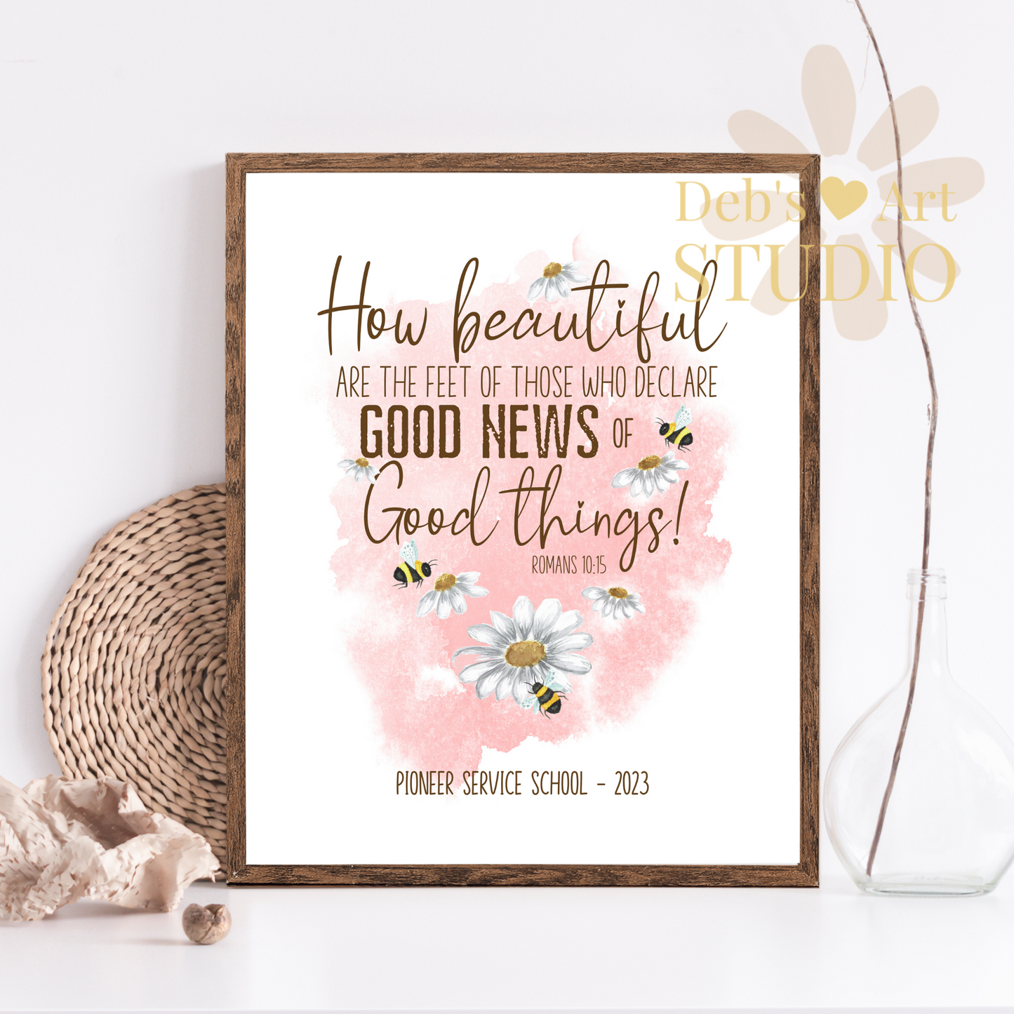 Romans 10:15, Bible Verse Wall Art | JW Pioneer Gifts | Pioneer School | Pink