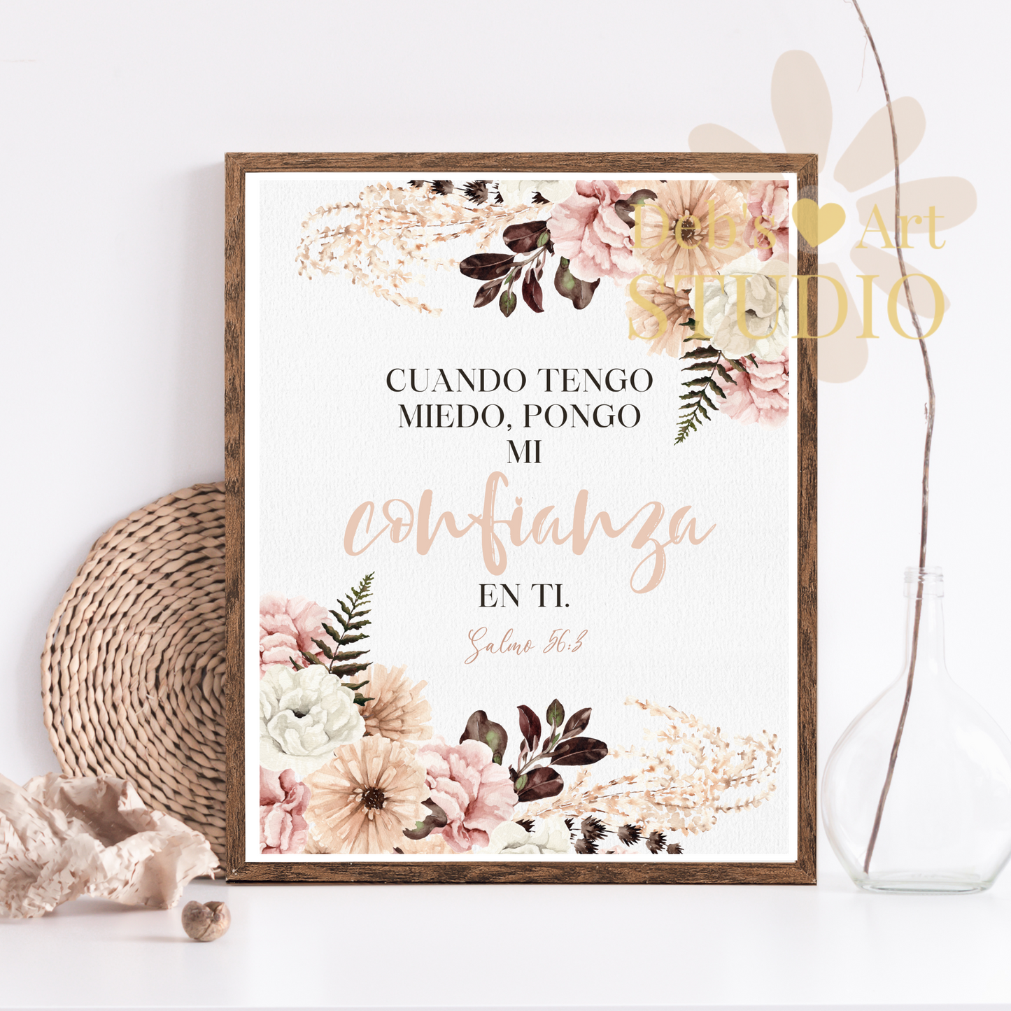 2024 JW Year Text - Spanish Bible Verse Wall Art | Salmo 56:3 | Pink Boho Flowers