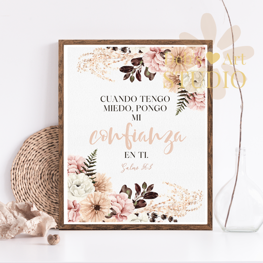 2024 JW Year Text - Spanish Bible Verse Wall Art | Salmo 56:3 | Pink Boho Flowers