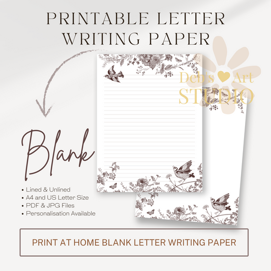Letter Writing Paper | JW Printable | Letterheads | Brown Vintage Flower