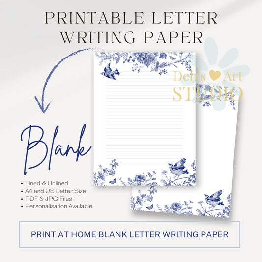 Letter Writing Paper | JW Printable | Letterheads | Blue Flowers
