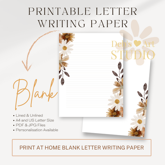 Letter Writing Paper | JW Printable | Letterheads | Fall Boho Flowers
