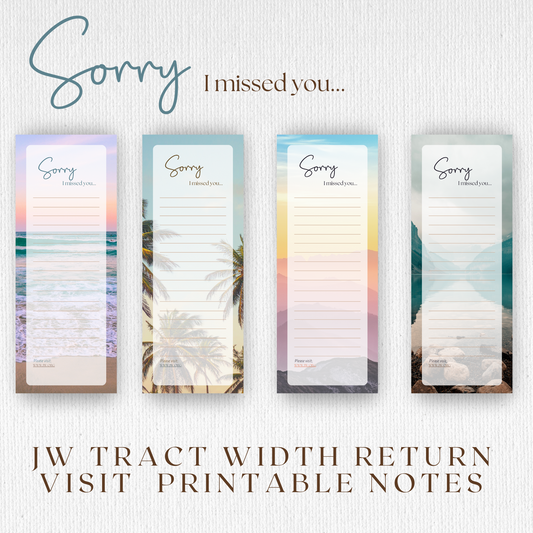 Return Visit Notes | JW Printable | For JW Tract Holder | Nature Landscape