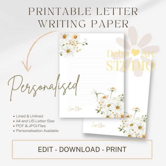 Personalised Stationery Editable Template | Daisy Writing Paper