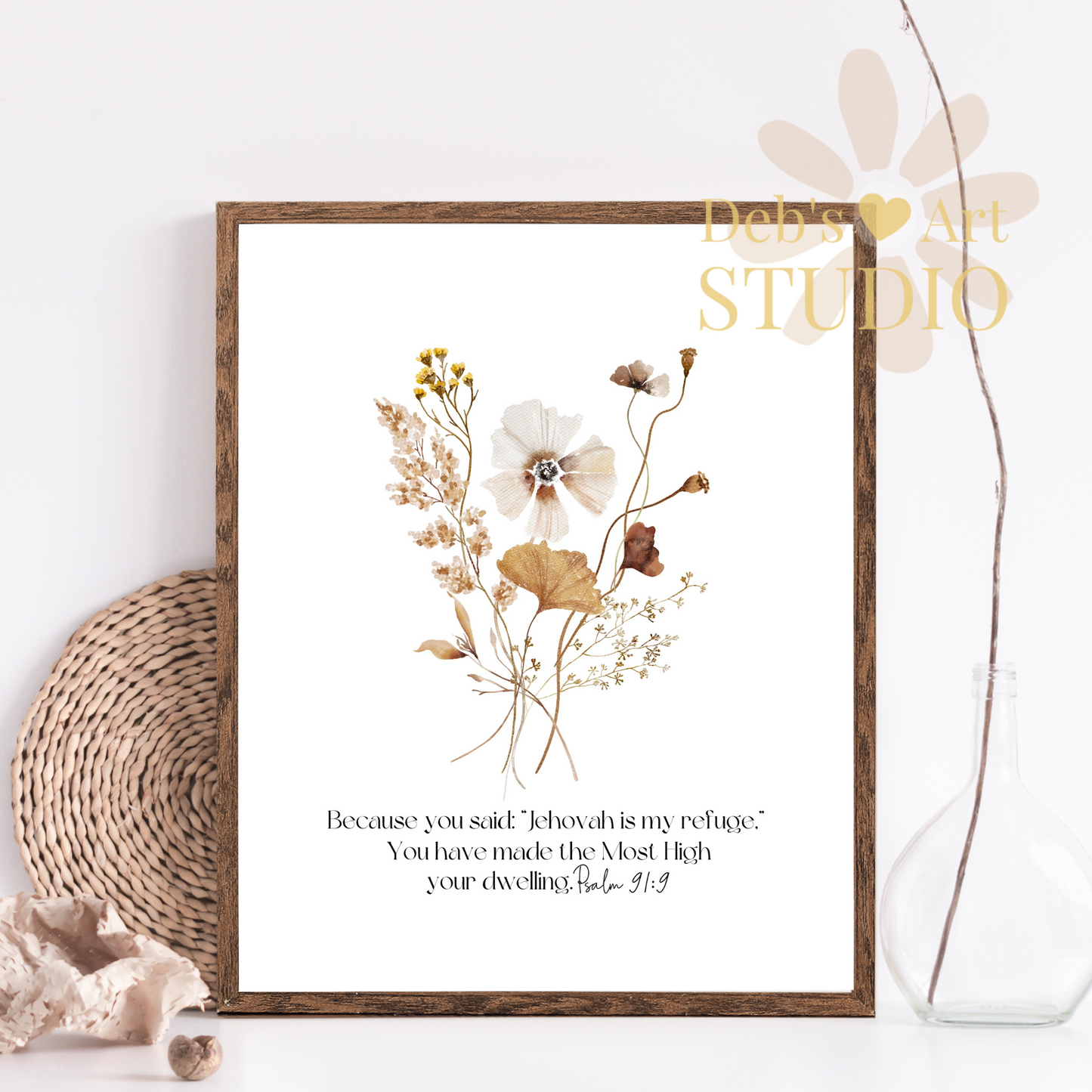 Psalm 91:9 Bible Verse Wall Art | JW Gift | Botanical Wildflowers