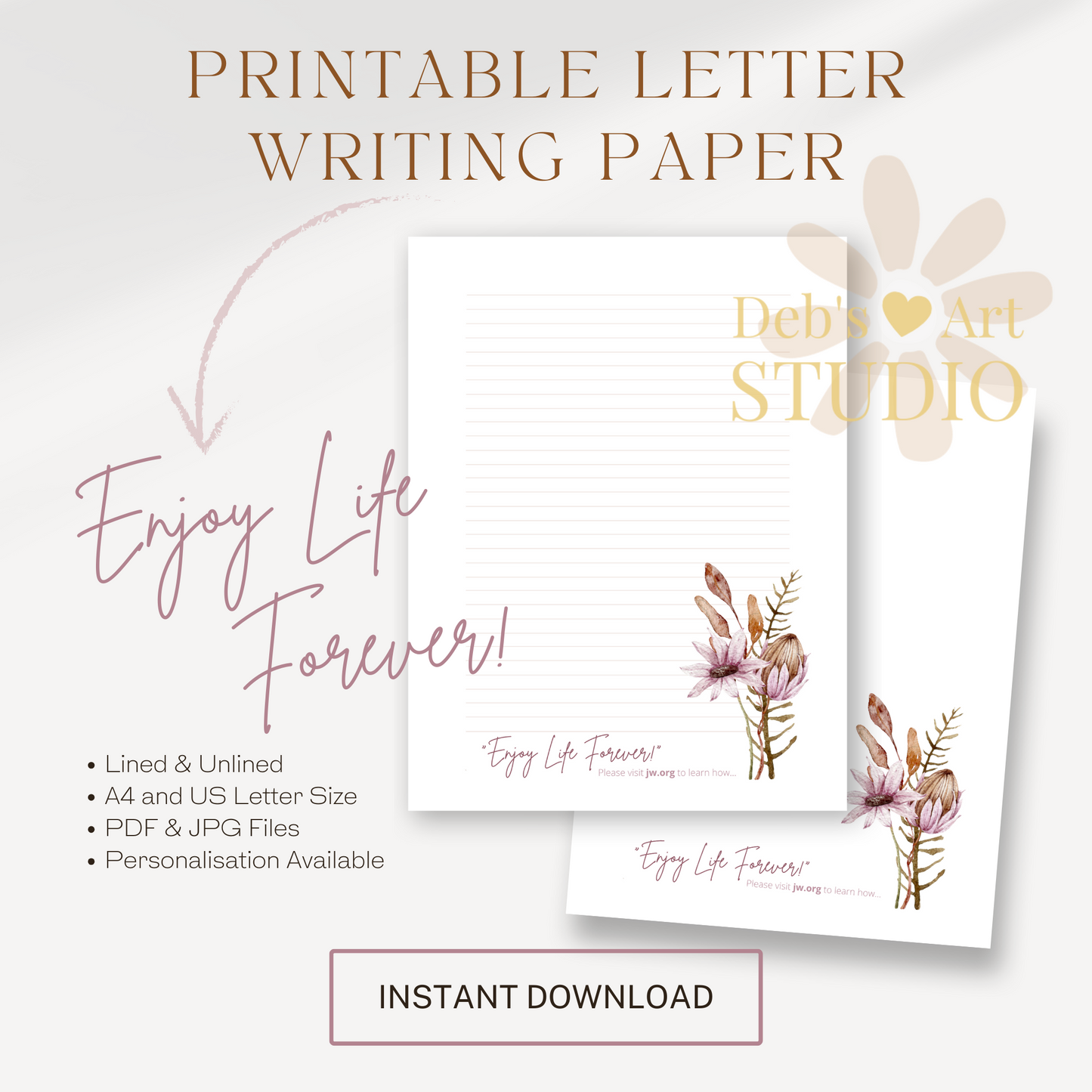 Enjoy Life Forever, JW Letter Writing Paper | Printable Letterhead | Botanicals