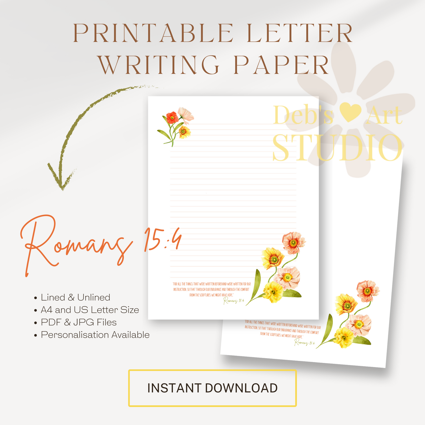 Romans 15:4, JW Letter Writing Paper | Spring Bohemian Flowers