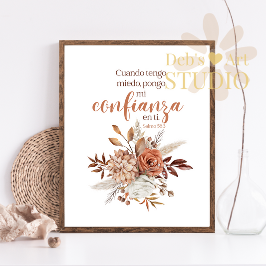 2024 JW Year Text - Spanish Bible Verse Wall Art | Salmo 56:3 | Boho Dried Flowers