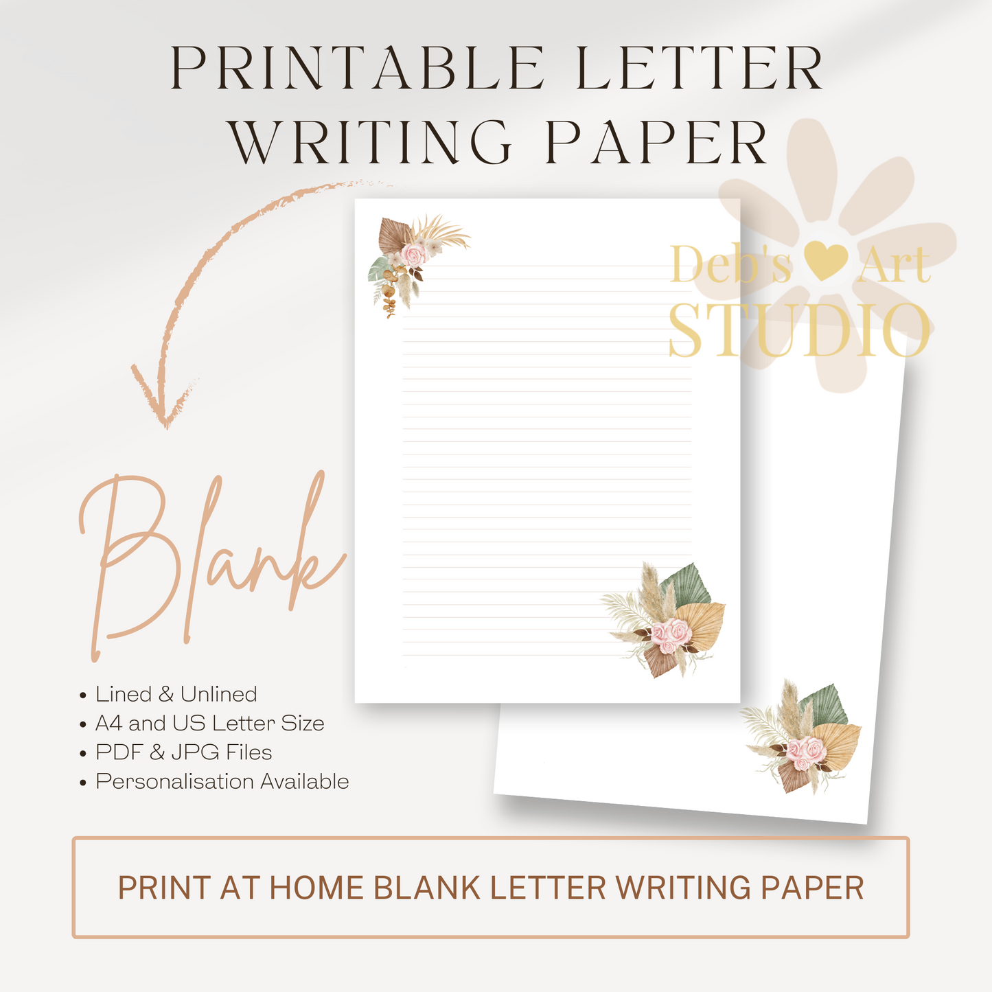 Letter Writing Paper | JW Printable | Letterheads | Pink Boho Flowers