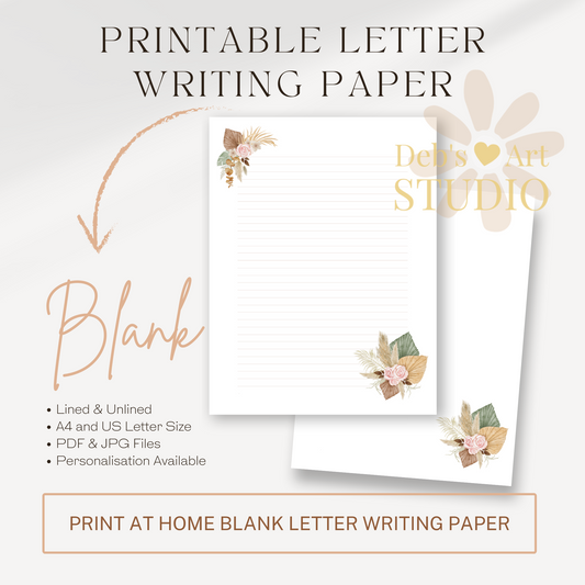 Letter Writing Paper | JW Printable | Letterheads | Pink Boho Flowers