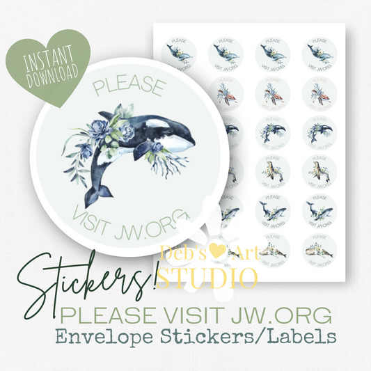 Please Visit jw.org | Envelope Stickers | Ocean Fauna and flora