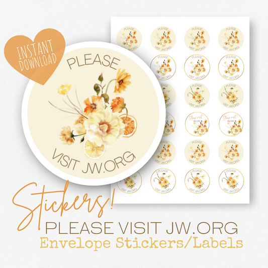 Please Visit jw.org | Envelope Stickers | Orange Boho Flowers