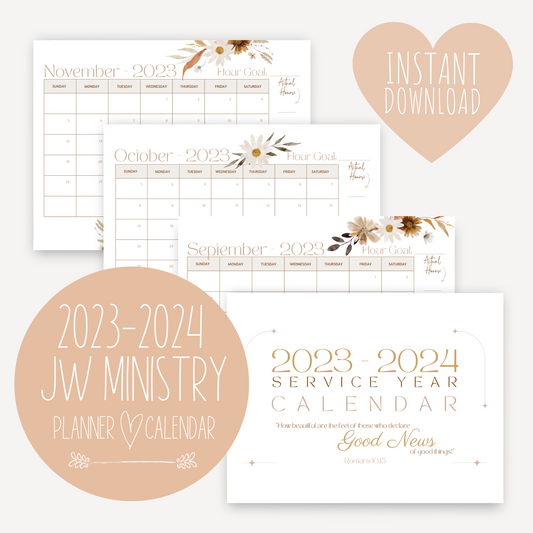 JW Calendar 2024 Service Year  | Printable Planner | JW Printable | Fall Flowers