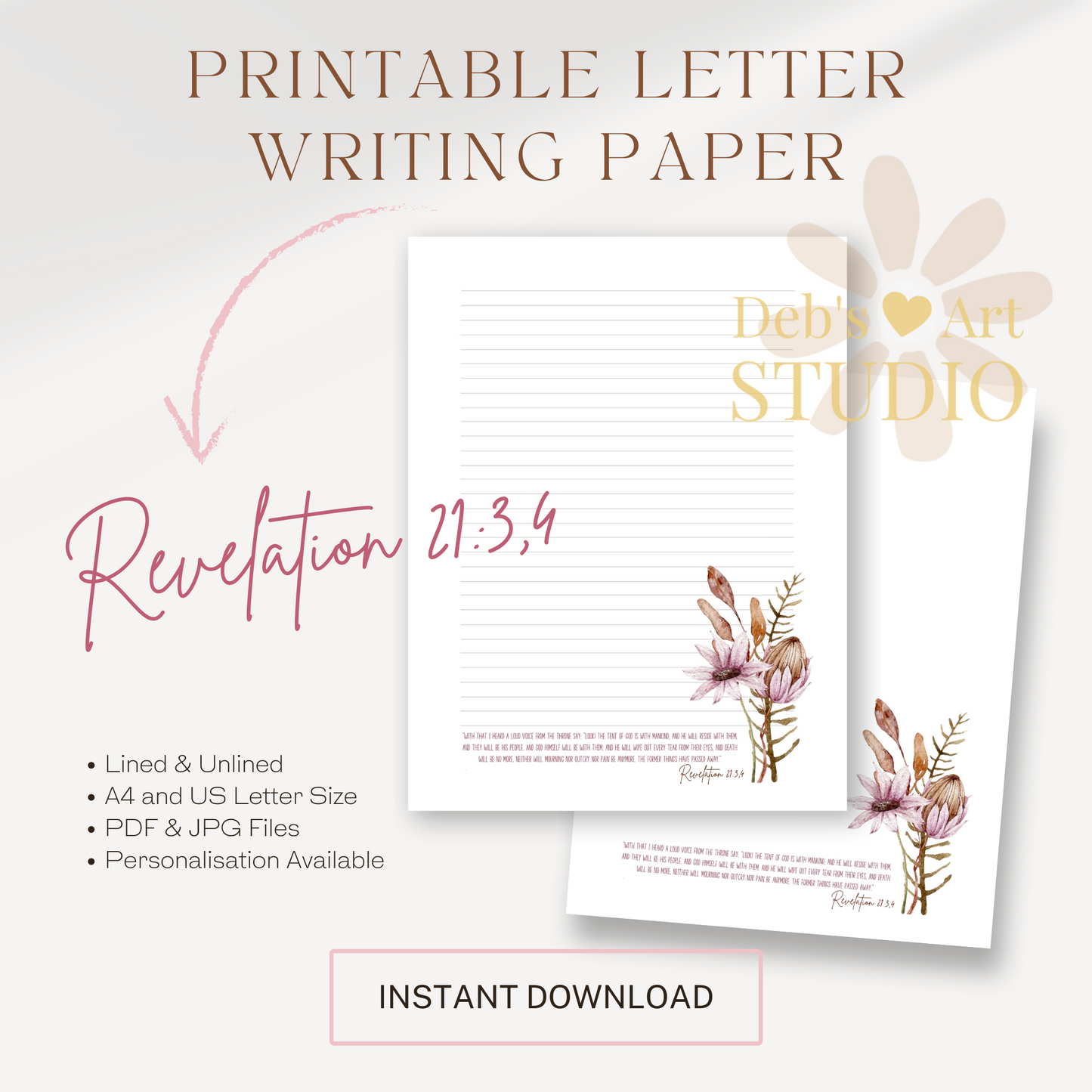 Revelation 21:3,4, JW Letter Writing Paper | Botanical Print