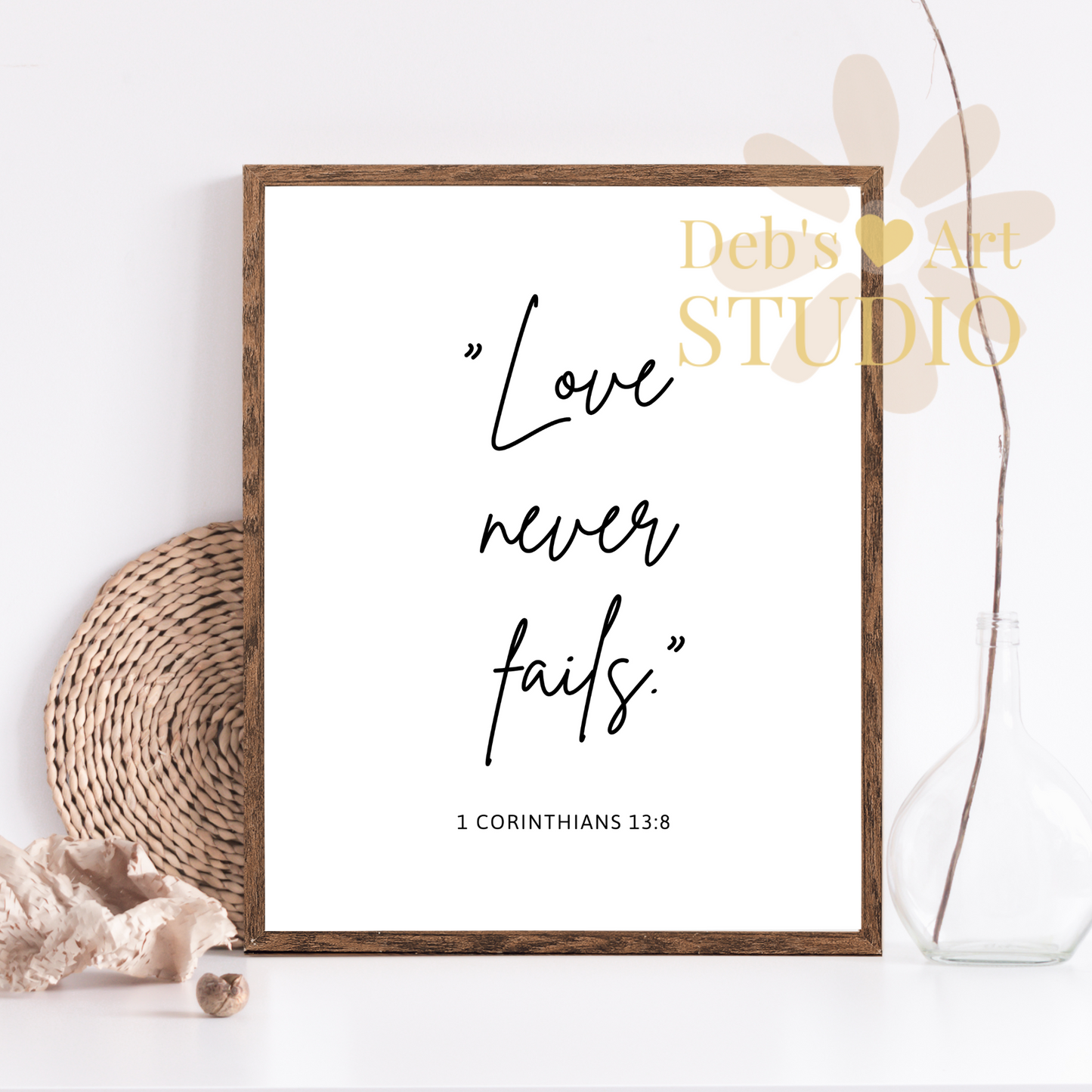 Love Never Fails, Bible Verse Wall Art | 1 Corinthians 13:8 | JW Gift