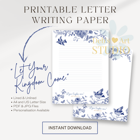 Matthew 6:10, JW Letter writing stationery | Letterhead | Blue Flowers