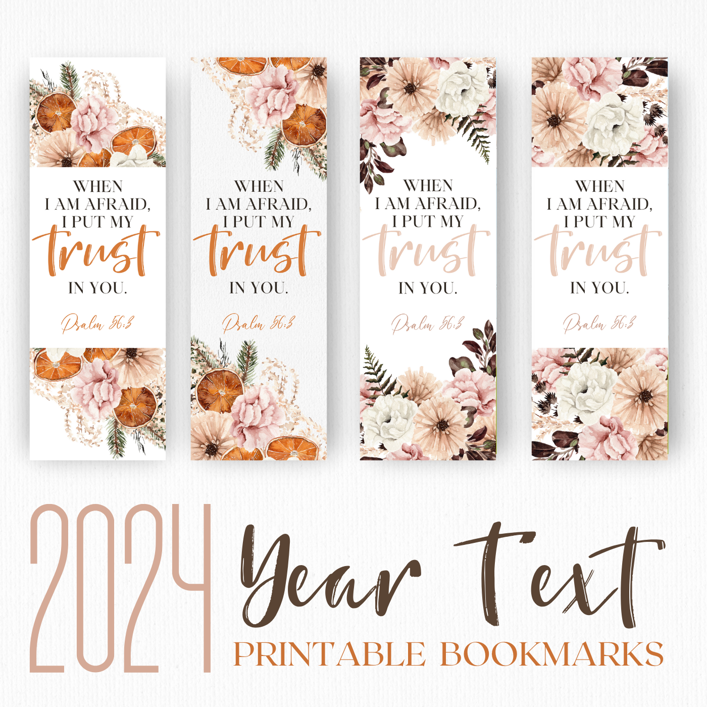 2024 JW Year Text - Psalm 56:3 bookmark | JW Gifts | Pink Boho Flowers