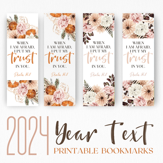 2024 JW Year Text - Psalm 56:3 bookmark | JW Gifts | Pink Boho Flowers