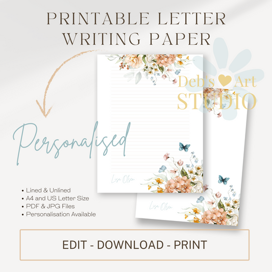 Personalised Stationery Editable Template | Butterfly Writing Paper