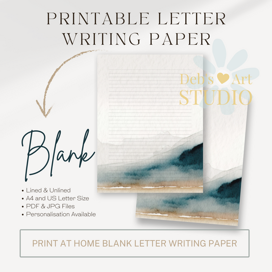 Letter Writing Paper | JW Printable | Letterheads | Watercolour Beach