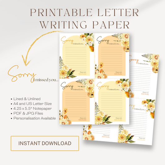 Return Visit Printable Notes | Sorry I Missed You | Yellow Fall Flowers