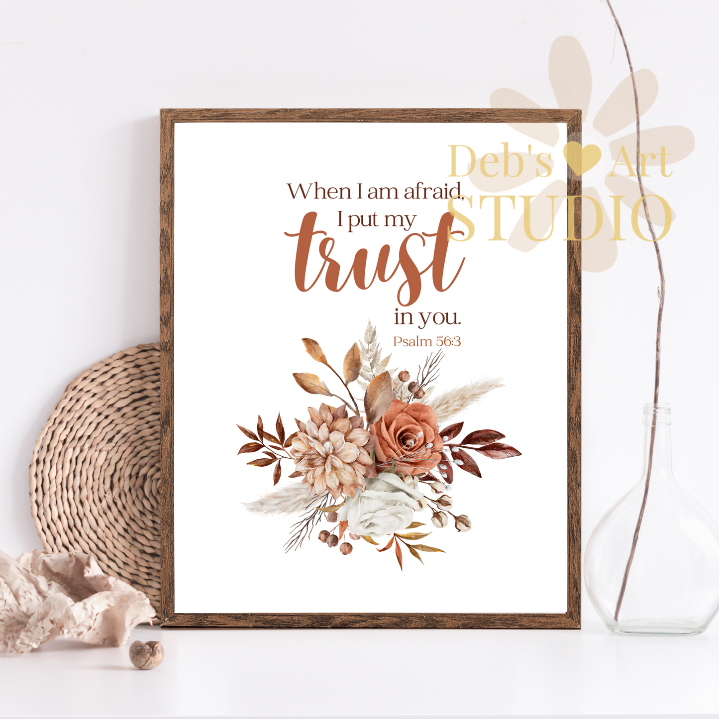 2024 JW Year Text - Bible Verse Wall Art | Psalm 56:3 | Boho Dried Flowers