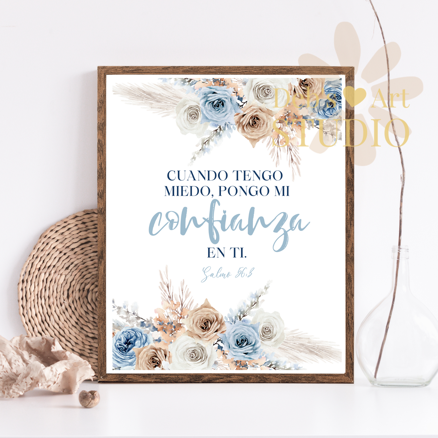 2024 JW Year Text - Spanish Bible Wall Art | Salmo 56:3 | Blue Flowers