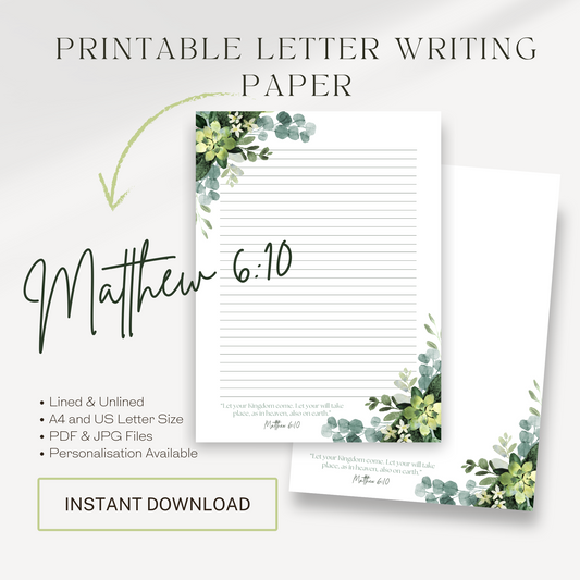Matthew 6:10, JW Letter Writing Paper | Notepaper | Green Leaves