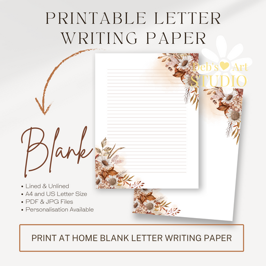 Letter Writing Paper | JW Printable | Letterheads, Autumn Boho Flowers