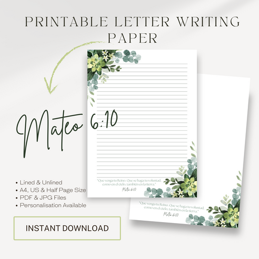 Matthew 6:10 | Spanish, JW Letter Writing Paper | Green Leaves