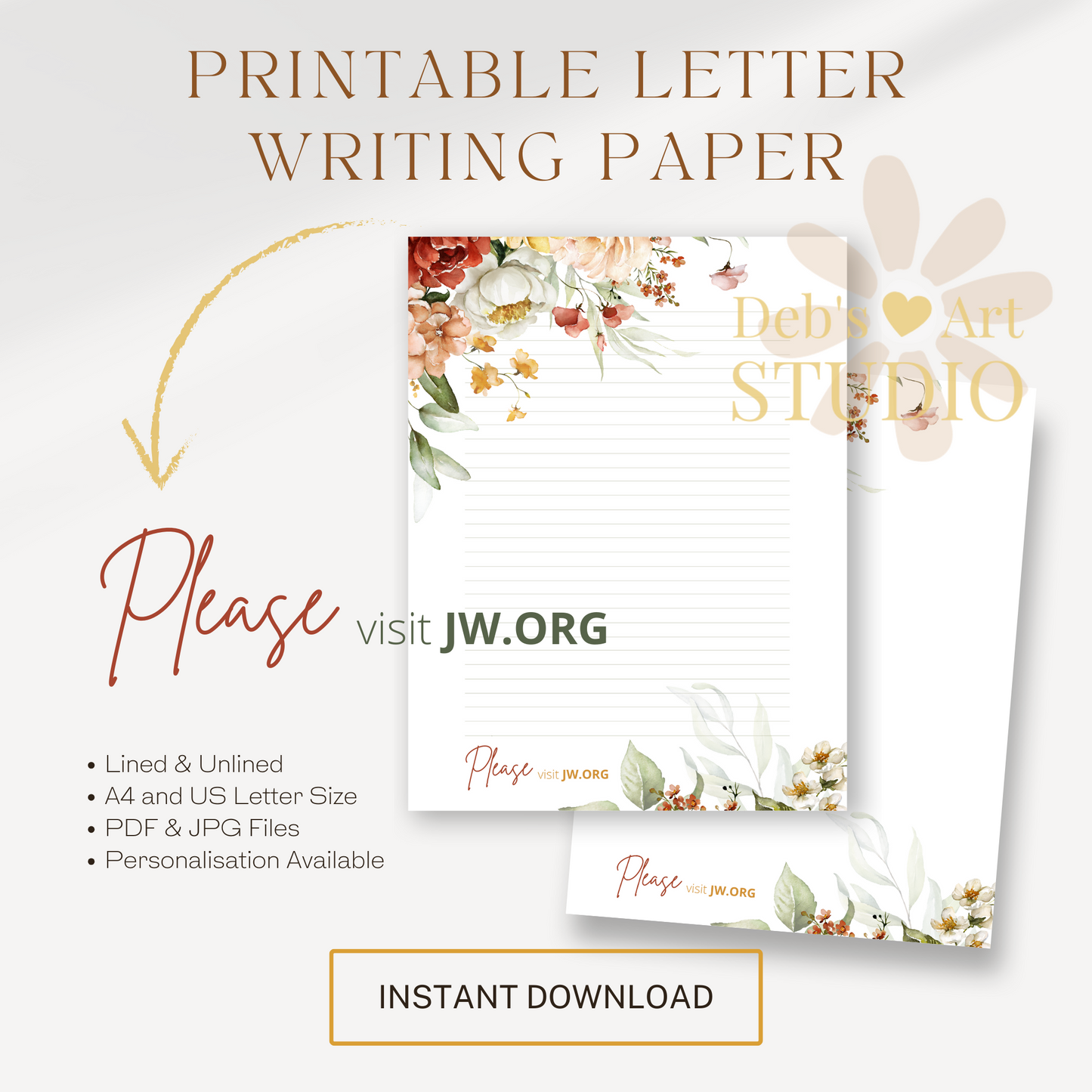 Visit jw.org, JW Letter Writing Paper | Printable Letterhead | Bright Botanicals