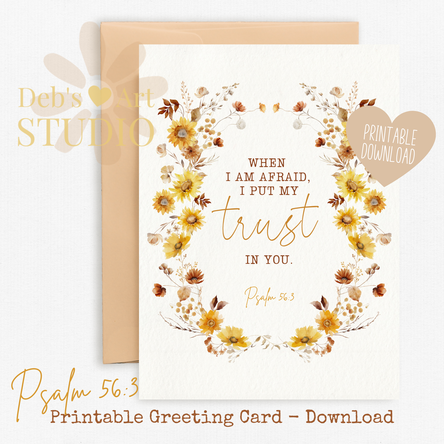 JW Greeting Card | Psalm 56:3 | 2024 Year Text | Boho Sunflowers