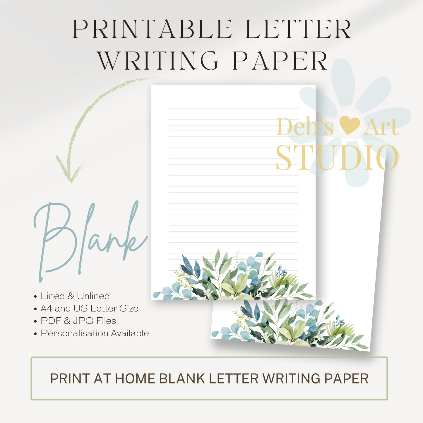 Printable Letter | Eucalyptus Bouquet | Letter Writing Notepaper